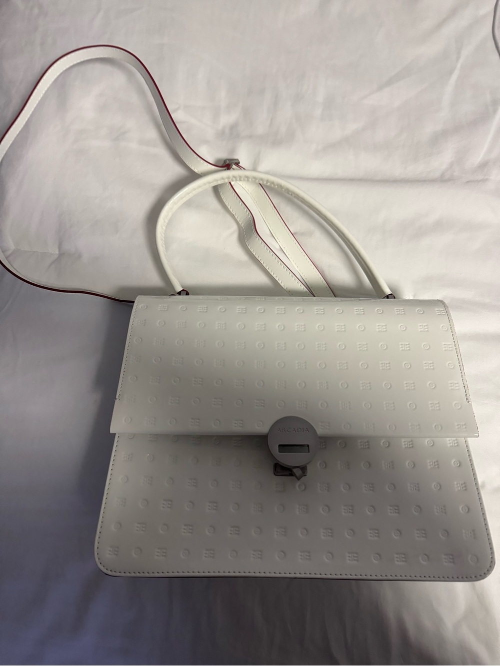 Arcadia White Embossed Leather Top-Handle Bag